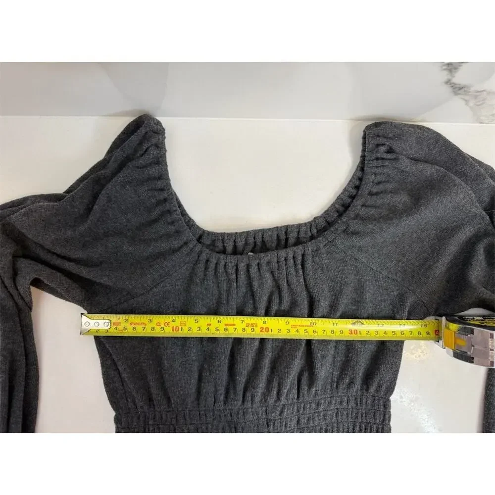 Madewell Women's Charcoal Gray Smocked Long Sleeve Blouse Size S